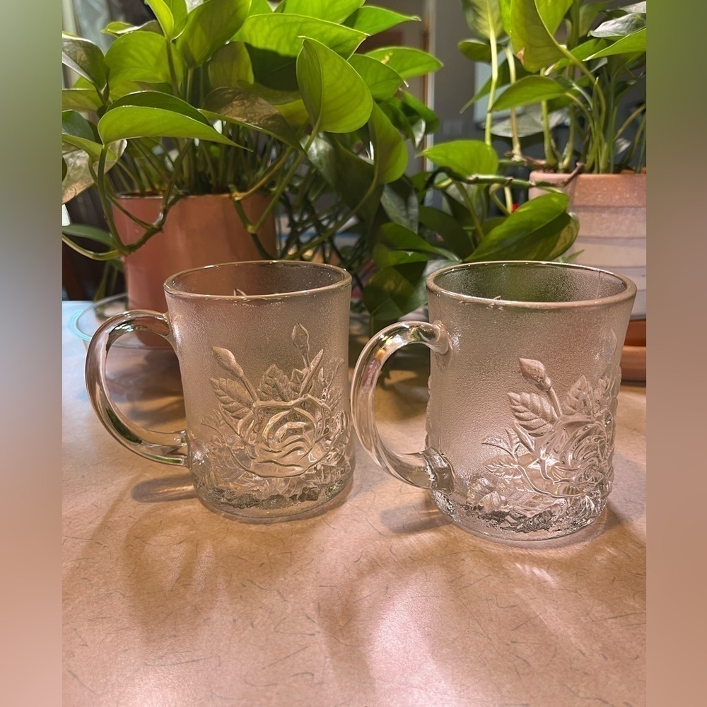 Set of Two Pasari Livia Frosted Rose Glass Mugs. Pre-owned, Excellent Condition.